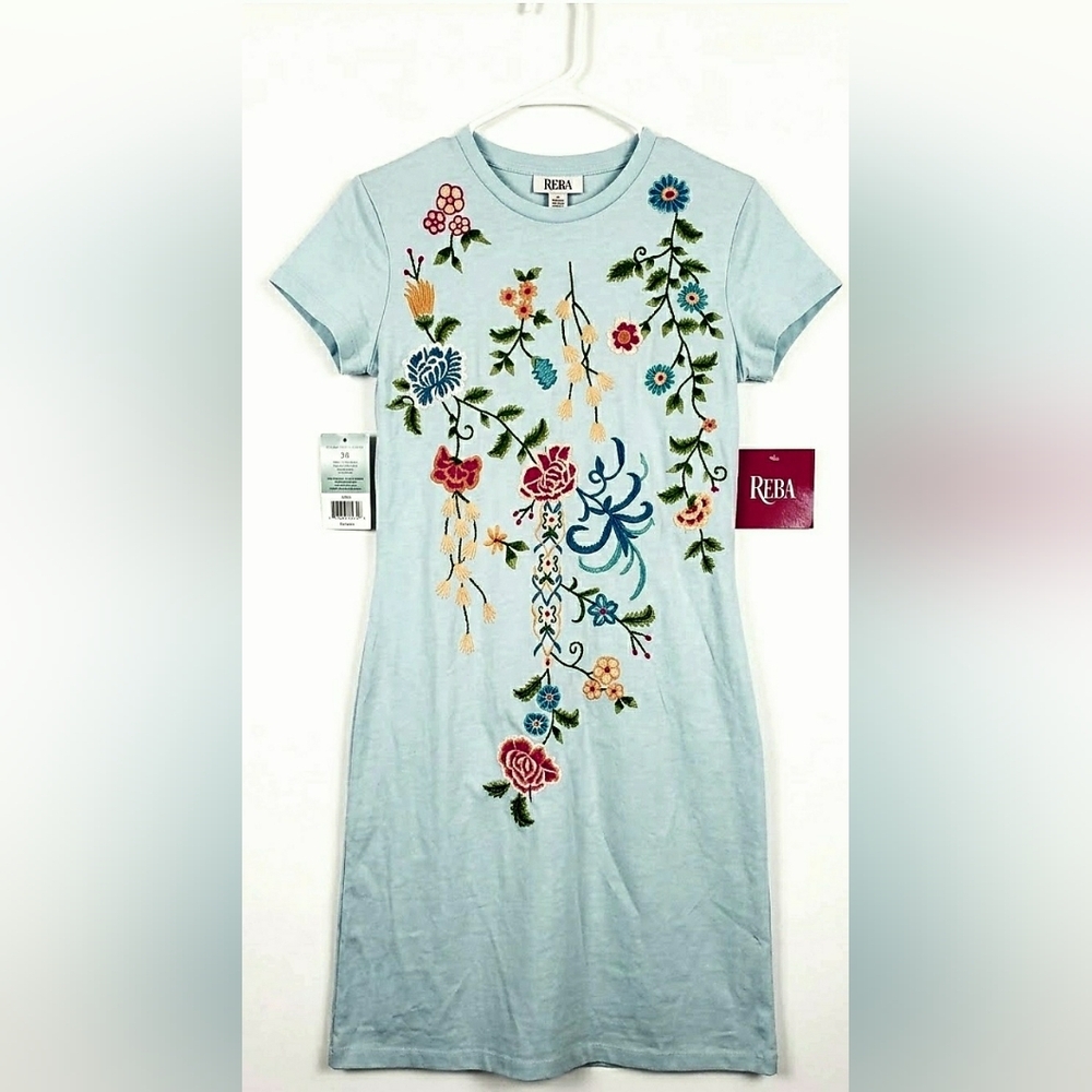 Casual XS Cotton Embroidered Floral Weekend Boho Summer Resort Dress - Picture 2 of 6